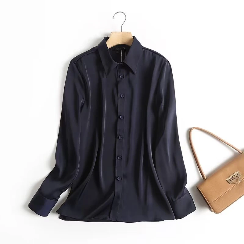 Dave & Di Высококачественная Модная блузка Женская Простая однотонная атласная рубашка Свободные повседневные топы