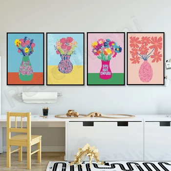 Вы достаточно позитивны: принт вазы, ботанический рисунок, принт кактуса, розовые цветы, иллюстрация вазы, стиль матисса, красочный плакат