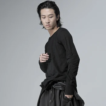 Темный Отдел готической футболки в стиле панк, Повседневный дизайн в стиле Ямамото, Трендовая линия, мужской черный, все тонкое, Тонкий