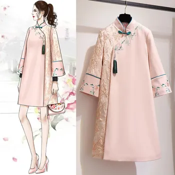 Улучшенный шерстяной Длинный халат Cheongsam Lady, платье в национальном стиле Китая, Ретро Улучшенный Элегантный Cheongsam, осенне-зимнее теплое платье