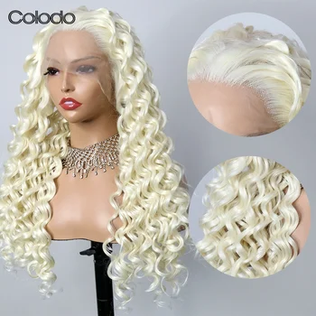 Парик COLODO Platinum Blonde, Кудрявые парики трансвестита для женщин, 30-дюймовый Термостойкий Бесклеевой синтетический парик высокого качества для косплея
