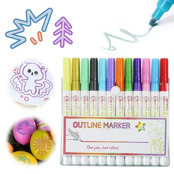 Набор контурных маркеров, блестящие ручки для письма и рисования, блестящие маркеры для рисования каракулей, двухлинейные маркеры для рисования, контурный маркер