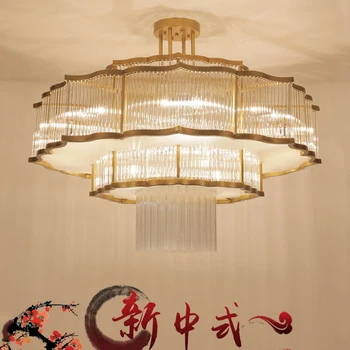 Светодиодный потолочный светильник для гостиной в китайском стиле, Хрустальная люстра для зала виллы, лампа для чайной комнаты в двухуровневом здании, лампы для ресторана в отеле