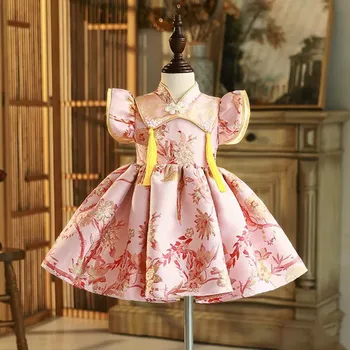 Высококачественное вечернее платье для девочек-цветочниц с жемчужным принтом, винтажные испанские платья для крещения детей на День рождения Ид A2296