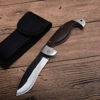 Тактический складной нож с деревянной ручкой, стальное лезвие 440C, походный нож, карманные ножи для выживания, инструменты для охоты на открытом воздухе + ножны