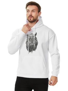 Хлопковая брендовая толстовка с капюшоном Для мужчин, шлем Odin Vikings, уличная одежда с принтом льва, Зимняя Теплая Флисовая одежда, Высококачественные Ветрозащитные Пуловеры