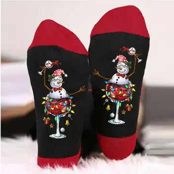 Мягкие хлопчатобумажные чулки, Рождественские мультяшные милые носки, праздничные зимние носки средней длины с Санта-Клаусом, оленем, снеговиком, вином для женщин