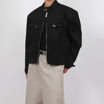 Мужская осенне-зимняя однотонная функциональная куртка на молнии, бесполый модный тренд, короткая куртка унисекс
