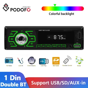 Podofo 1Din Встроенный MP3-плеер Bluetooth Автомобильное Радио Зарядка телефона Голосовой Ассистент Мультимедийный плеер Эквалайзер Звука USB AUX Автомобильный аудио