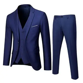 Мужской костюм с длинными рукавами, приталенный жилет, пальто, прямые брюки, однотонный комплект из 3 предметов, деловая офисная одежда, пиджак, брюки