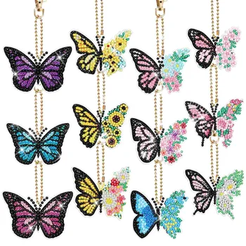 Брелки с бабочками: 12 шт. Наборы брелоков с бриллиантами 5D, брелок для ключей, брелок для ключей, подарок