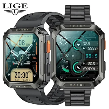 2024 LIGE Bluetooth Call Смарт-часы Мужские С Полным Касанием Спортивные Фитнес-часы Мужские Водонепроницаемые Смарт-часы с Сердечным ритмом Мужские Android IOS