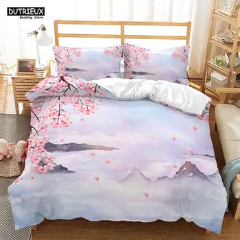 Розовый пододеяльник в цветочек, Тематический комплект постельного белья в стиле Японской вишни, Весеннее Романтическое Стеганое одеяло для девочки, покрывало из микрофибры