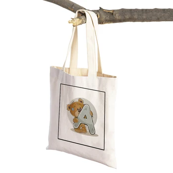 Повседневные женские сумки для покупок с милым мультяшным медведем и английским буквенным принтом, складная многоразовая холщовая женская сумка-тоут, сумка для покупок