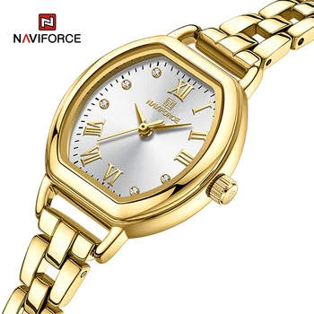 Женские часы NAVIFORCE 5035 Модные кварцевые женские роскошные Водонепроницаемые Оригинальные часы с креативным бочкообразным циферблатом, женские наручные часы