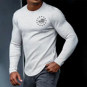 Мужская футболка с круглым вырезом в полоску с графическими буквами, одежда с 3D-принтом, повседневный принт с длинным рукавом, винтажный принт