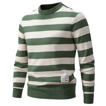 Осень и зима 2023, новый стиль, мужской тонкий полосатый свитер с круглым вырезом, мужской повседневный пуловер, высококачественная основа для свитера