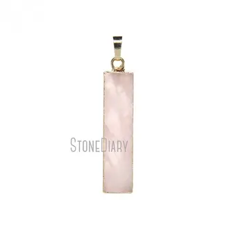 PM26419 Медные украшения Кристаллы розового кварца Целебные камни Подвеска прямоугольной формы Позолоченные Идеи подарков