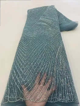 Роскошная кружевная ткань 2023 года, Высококачественная Африканская вышивка Жениха бисером, Нигерийские Французские блестки, Кружевная ткань для шитья