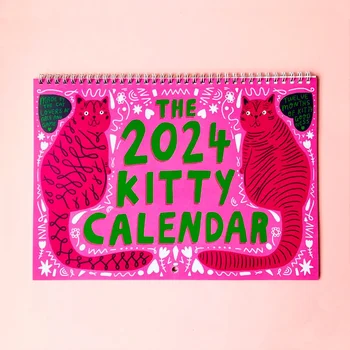 Милый Календарь-планировщик Cat на 2024 год, Подвесной Настенный Календарь, Годовой Распорядок Дня, Цветы, Годовой Планировщик, Декор домашнего Офиса