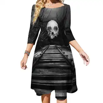 Платье со шнуровкой сзади и открытой спиной, женское платье с квадратным воротником Kawaii, 6Xl, Mortem Vetus, Темная фантазия ужасов, Череп, природа