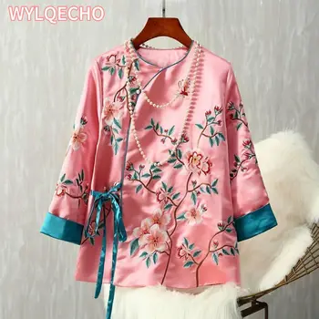 Китайская традиционная одежда, рубашка с вышивкой, женская одежда в китайском стиле, винтажные модные блузки ципао, восточное платье чонсам, hanfu