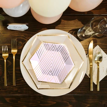 Наборы одноразовой посуды с блокировкой из розового золота, Бумажные тарелки для вечеринки из белого мрамора, Салфетки, Чашки, принадлежности для Дня рождения, Свадебный декор