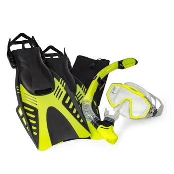Рекреационный набор для дайвинга из 5 предметов - маска для плавания, трубка, ласты и сумка для переноски желтого цвета, маленькая / средняя, бесплатная перевозка