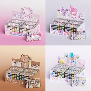 Канцелярские принадлежности Sanrio Highlighter Cute Kuromi Hello Kitty Мультяшный мини-набор из 6 цветов, высококачественный студенческий цветной маркер оптом