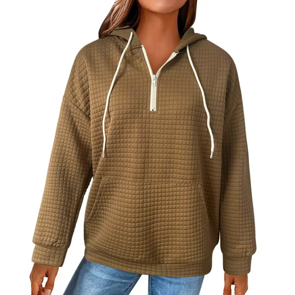 Женская осенне-зимняя толстовка с капюшоном, свободный пуловер с завязками, длинный рукав, вафельная текстура, Повседневные Мягкие Теплые свитшоты с капюшоном на молнии с