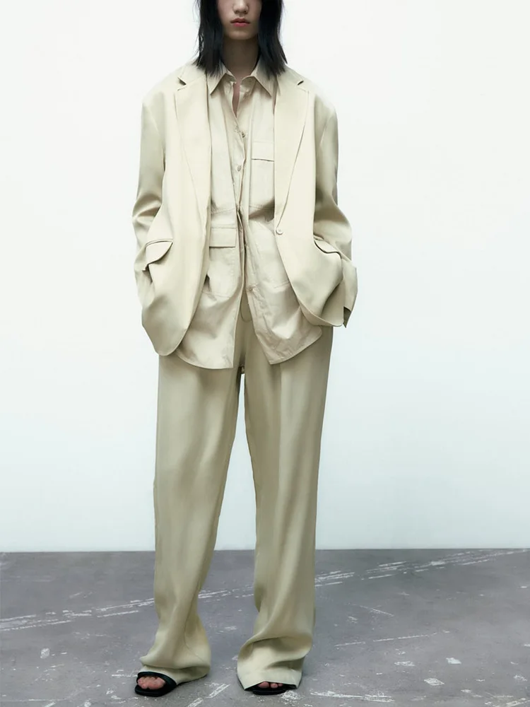 Комплекты брюк Элегантные костюмы 2023 года, новинка в соответствующих комплектах, блейзер на одной пуговице и эластичные брюки с высокой талией, комплект из двух предметов для женщин
